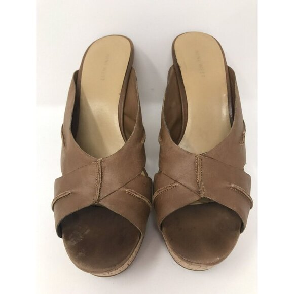 Nine West 'Likemer' Tan Leather Slip-On Wedge Sandal Women Size 10 - Picture 4 of 7